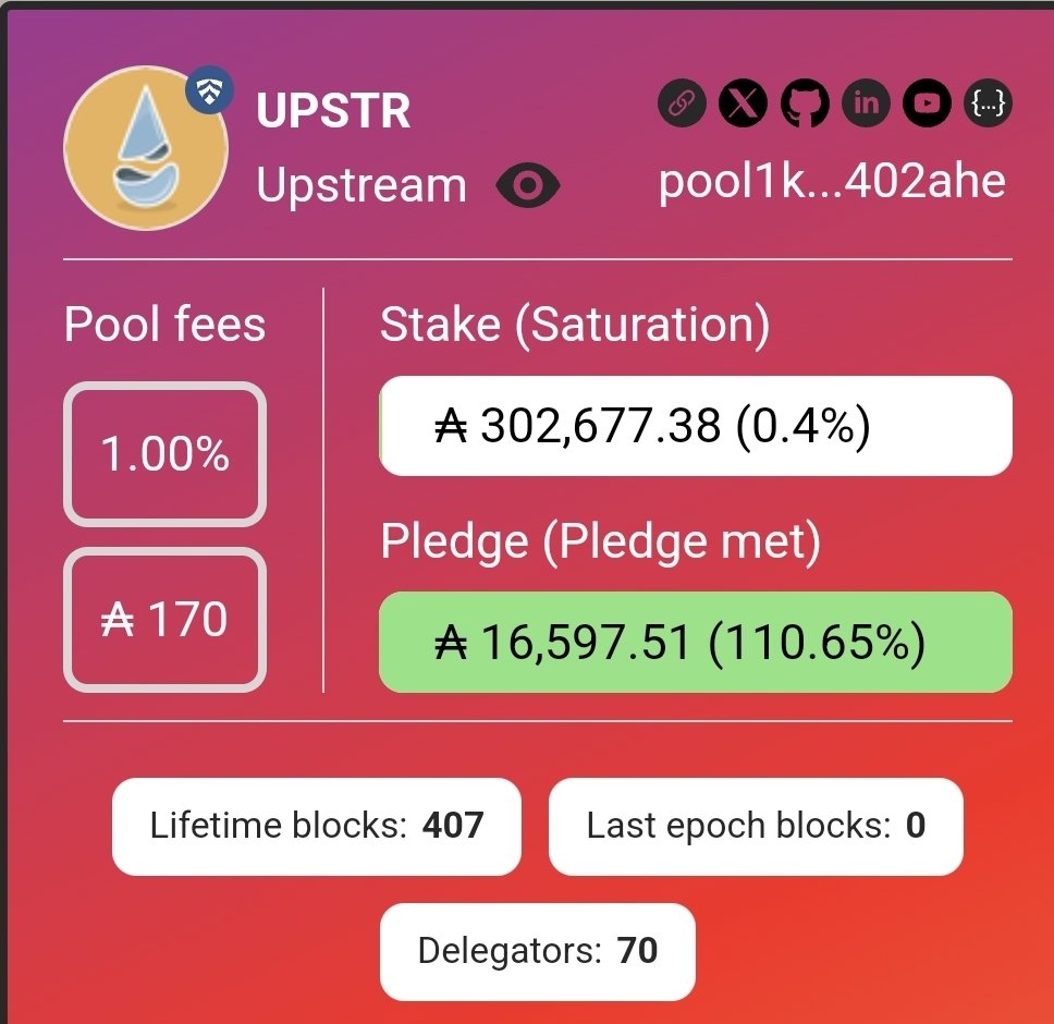 If you’re not already staking to his pool, now’s the time. Mark’s been doing an outstanding job with us on SanchoNet, and his explorer is absolute 🔥.
Ticker: UPSTR
upstream.org.uk