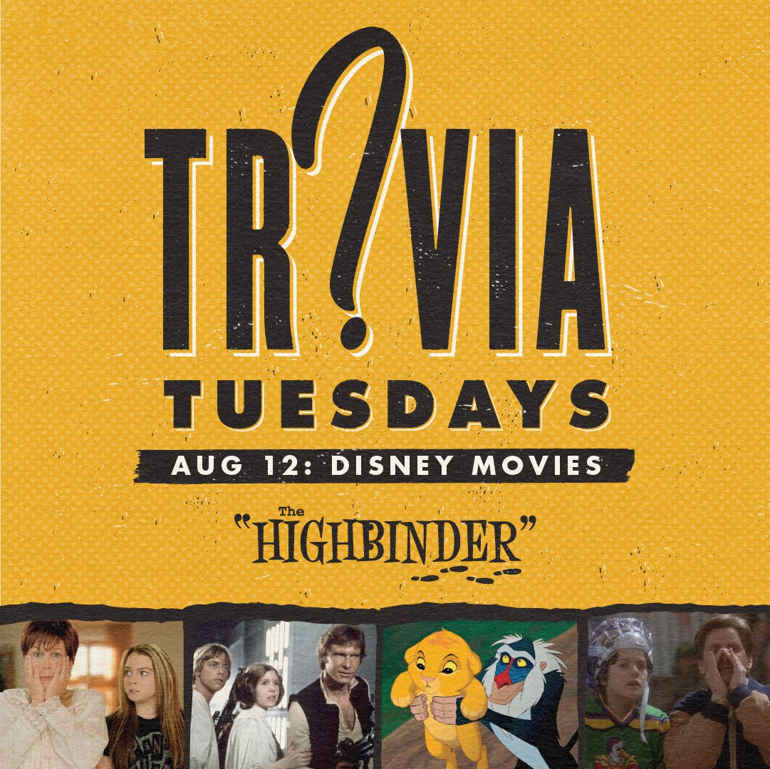 DC Bryant Street! Grab your team, join us in The Highbinder, and test your movie knowledge, 8/12 at 7pm for #TriviaTuesday! This week’s theme: Disney Movies! It’s fun and free to play, but please RSVP with the link below. See you there!

RSVP: eventbrite.com/o/highbinder-b…