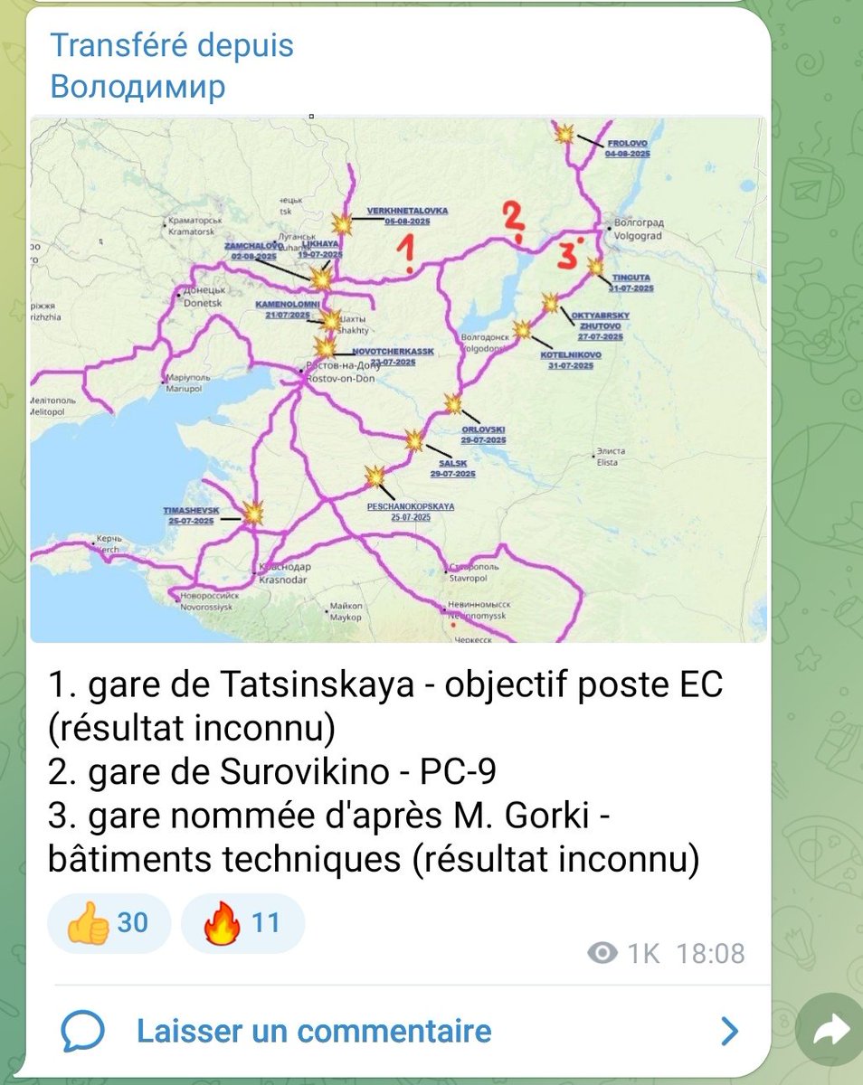 ‼️🇺🇦🇷🇺
Vu que ma carte est reprise sur TELEGRAM, je tiens à apporter quelques précisions ⤵️

-Celle qui est reprise sur TELEGRAM, n'est pas la dernière, elle est ici ⬇️

x.com/Soupedesques/s…

-La gare de Tatsinskaïa ne figure pas sur la carte, car sur les deux attaques