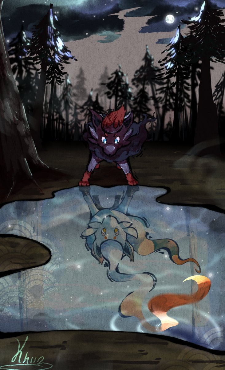 KniizPV's tweet photo. Who are you ? 🦊🐺🌕
Zorua and the puddle of truth 
#Pokemon #PokemonLegendsZA 
#pokemonart https://t.co/V0ScY1cyqa