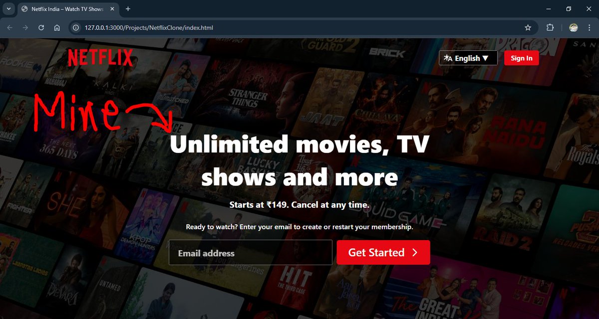 WasimDcode's tweet image. Day 10 / Week 1 — Rest &amp;amp; small wins: did an easy LeetCode for streak, revised topics, and built the Netflix clone header (email input + submit button). Took a walk with friend to recharge—ready for a stronger week. 💪 #DSA #WebDev #Clones #Netflix #wasimdcode #buildinpublic