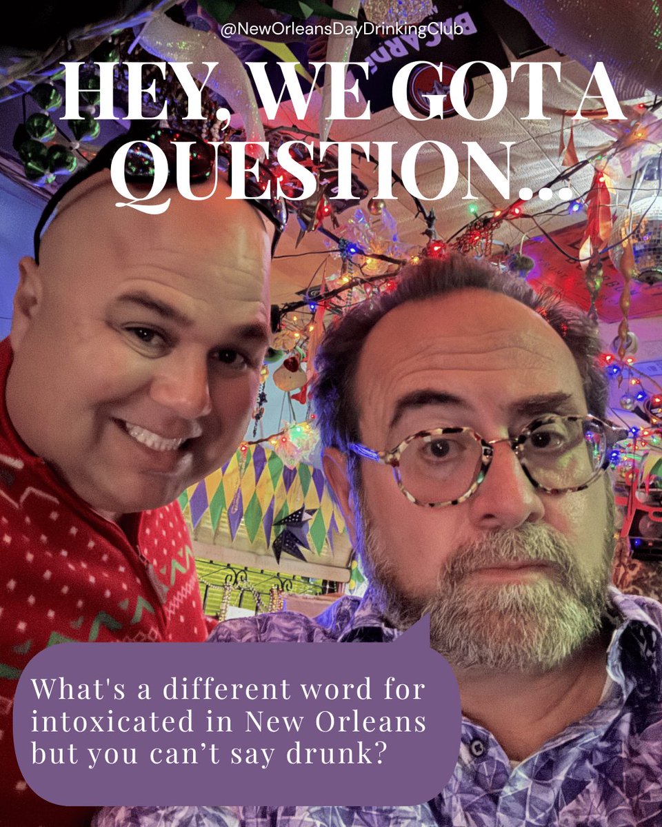 NewOrleansDDC's tweet image. 🗣️ “Hey, we got a question...”
What’s a different word for intoxicated in New Orleans—but you can’t say “drunk”?
We’re at one of the best dive bars in New Orleans, sipping New Orleans cocktails and waiting for your answers. Go! 🍻

#DayDrinkingNOLA #DrinkLocally