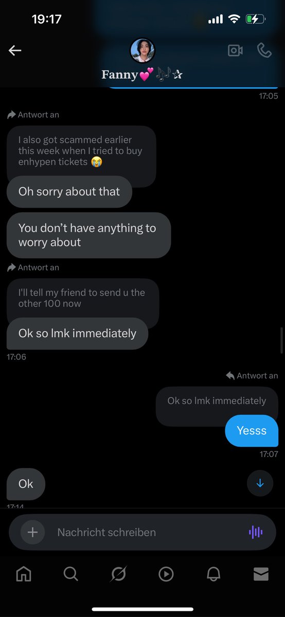 sarah__nothere's tweet photo. They also said that they got scammed but now look at them. 

Guys please be careful! I‘m so upset right now cuz I really wanted to see ENHYPEN but now I won’t be able to do so because of this money hungry snake! https://t.co/y7wLCxah7s