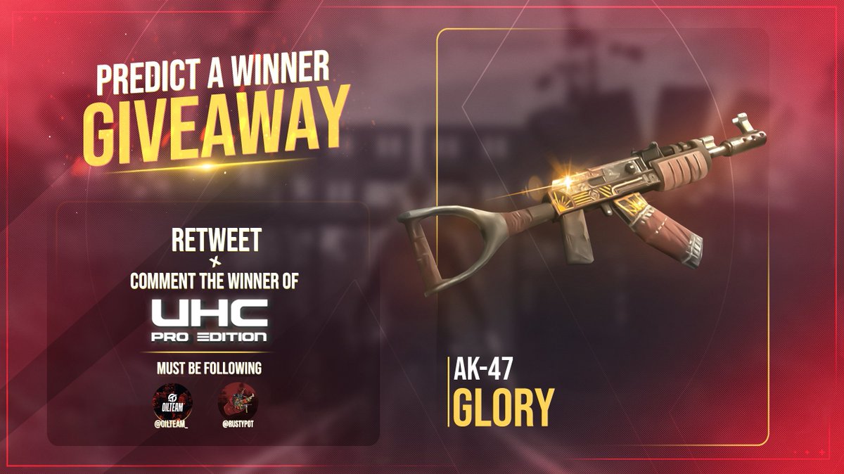 OilTeam_'s tweet image. UHC Pro Final: Predict The Winner - Glory AK GIVEAWAY! How to participate⬇️
1. Follow @OilTeam_ & @Rustypot
2. Retweet this post
3. Guess the winner of UHC 2025 (Check our last posts for participant lists) The correct predictions will be rolled into the giveaway!