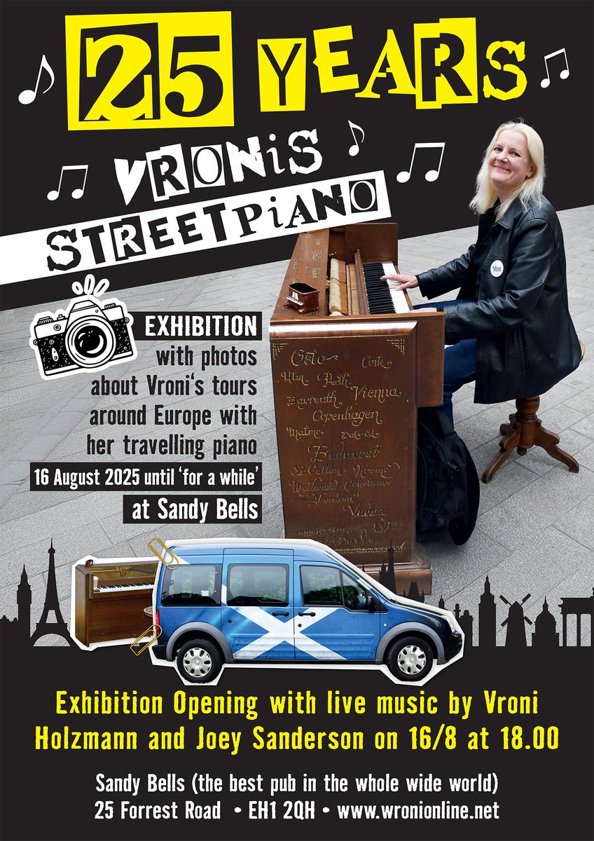 Hello friends, am bringing my streetpiano exhibition to Scotland, and even better, to my favourite pub. Come along for some photos and stories about 25 years of streetpiano. It all began in Edinburgh 😀