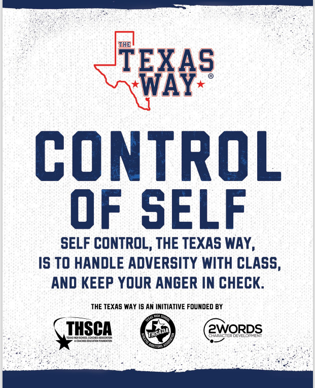 As we continue this year’s events, let’s support our @ectorcountyisd athletes "The Texas Way" | Pillar 2: Control of Self is a commitment to give boundaries to our thoughts, words, and actions, &amp; to control our anger in the face of competition &amp; adversity. <a href="/KeeleySBoyer/">Keeley Boyer</a> <a href="/uiltexas/">Texas UIL</a>