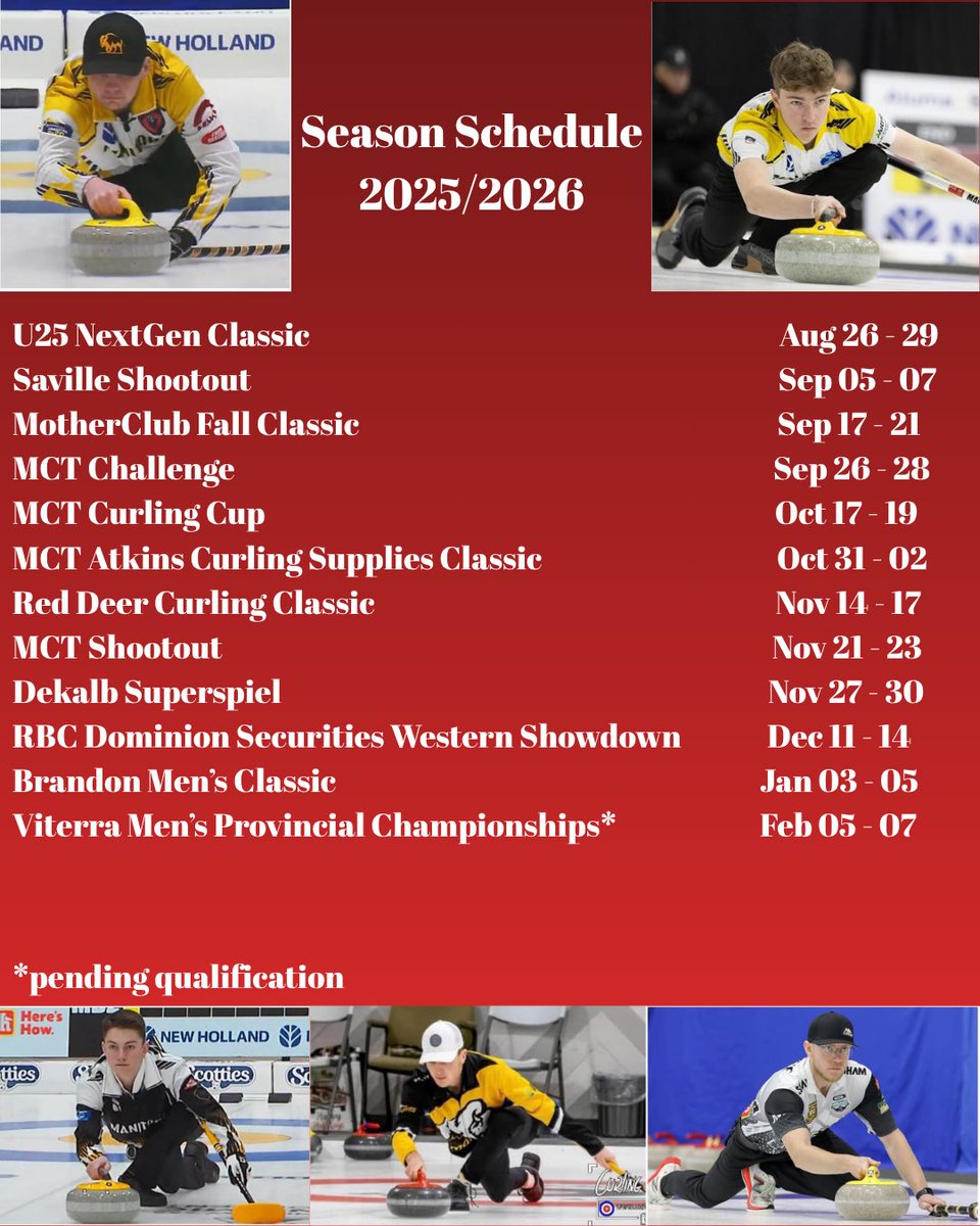 We are excited to reveal our season schedule up until the Viterra Men’s Provincial Championship! We can’t wait to get started in Edmonton in a few weeks for the Curling Canada U25 NextGen Classic!