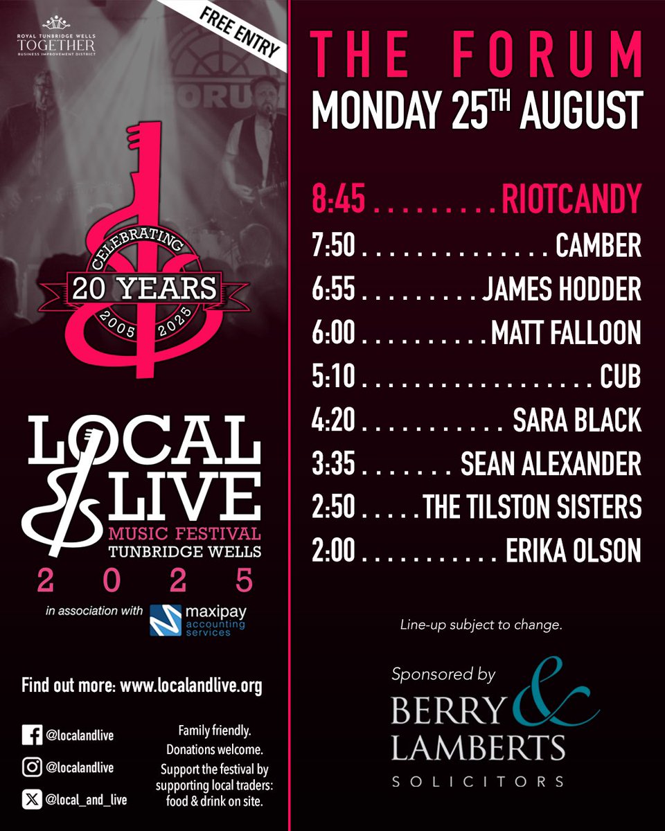Local_and_Live's tweet photo. It’s the 20th LOCAL &amp; LIVE MUSIC FESTIVAL! bank holiday weekend August 22nd-25th close to 100 acts performing Here are the line ups for day 4 on Monday 25th August. https://t.co/6T4pqQiEr3  #localandlive @TWellsCouncil @rtwtogether @tw_events @TWellsTourism @My_T_Wells @KSCourier https://t.co/0Zidpck0pH