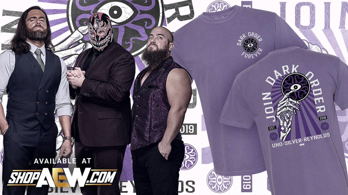 💜 Dark Order is Forever 💜

I'm so so so excited to be able to show you this. Massive thanks to <a href="/EvilUno/">EVIL UNO of DARK ORDER 🇨🇦</a> for helping me be able to say that I designed an official piece of merch for the Dark Order. Some of my fav memories of AEW involved Dark Order, so this is just a dream 💜