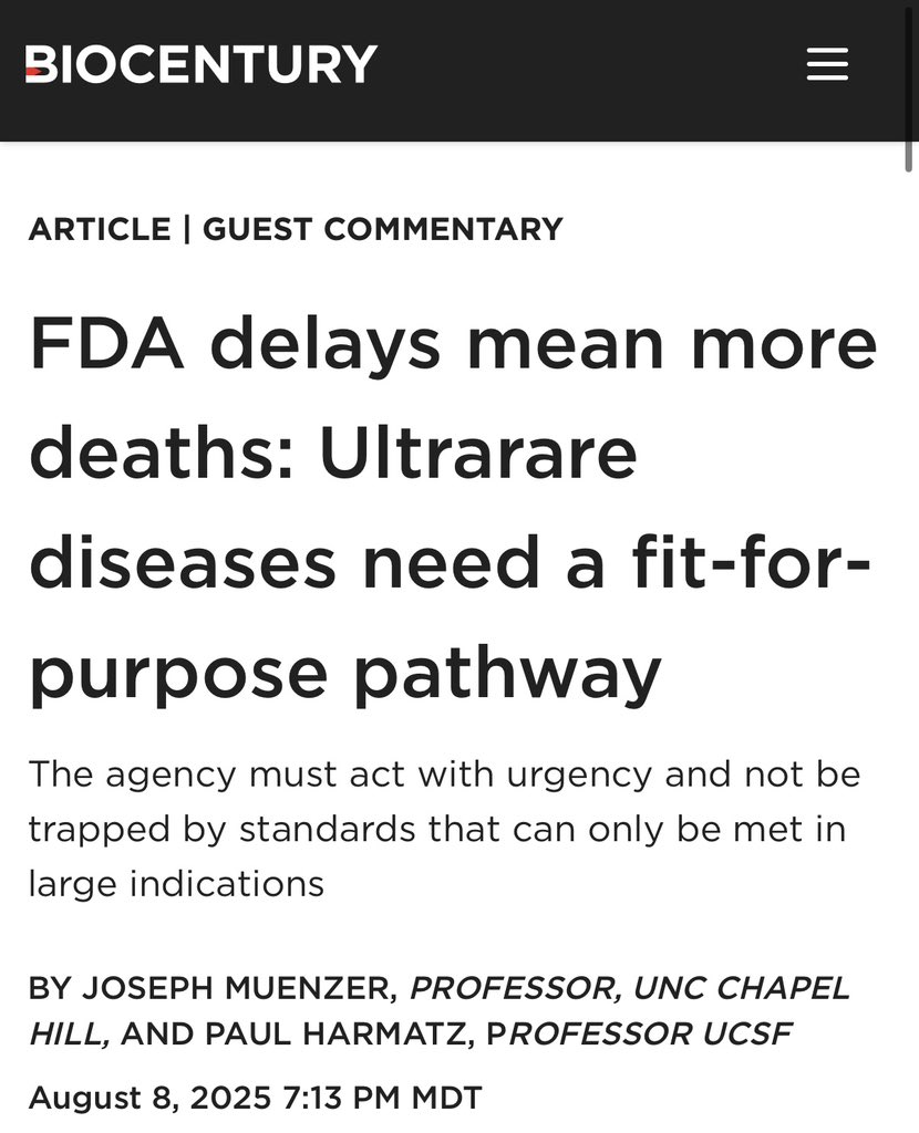 The science is ready. The system is not.
Kids with ultra-rare diseases like Sanfilippo are losing abilities because the FDA uses outdated processes built for large populations. Time is brain. If the science is solid, get treatments to patients NOW.

biocentury.com/article/656694…