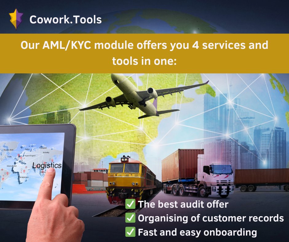 Calling all industry thought leaders!

Our AML/KYC module offers you 4 services &amp; tools in one:
✅ The best audit offer
✅ Organising of customer records
✅ Fast &amp; easy onboarding

Drop your thoughts in the comments below or reach out to us directly.

#CoworkTools
