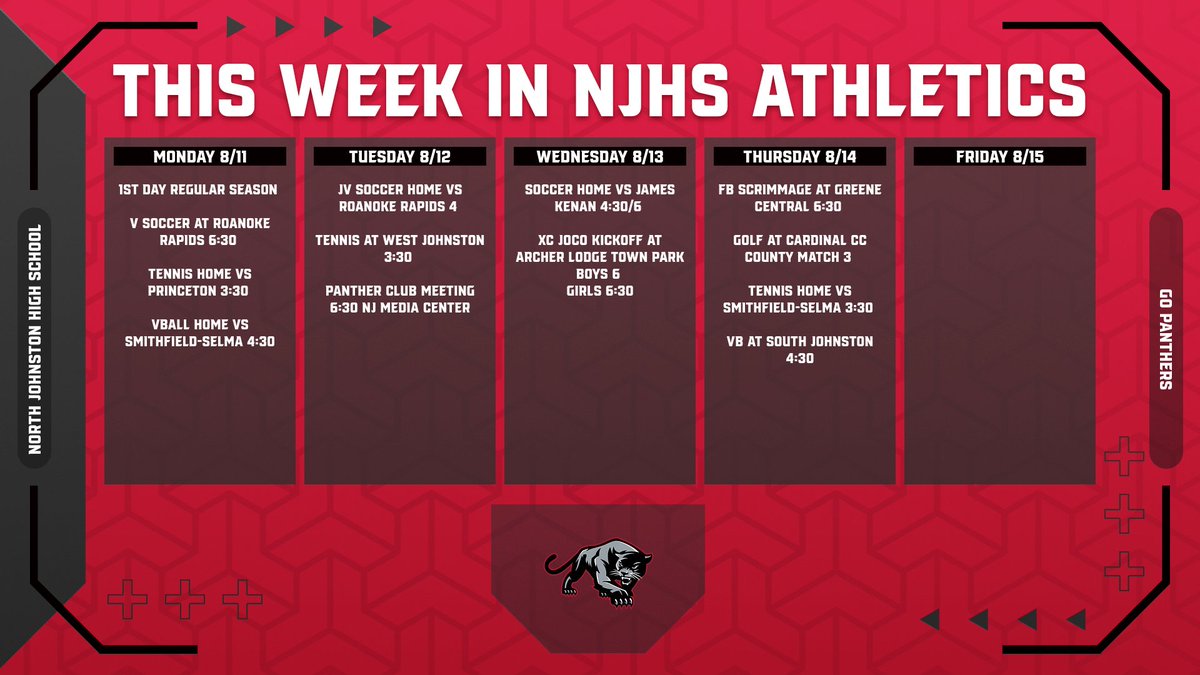 1st week of the regular season! All sports in play in either games or preseason scrimmages! We look forward to seeing your Panther Pride at our athletic events! Go Panthers!🐾