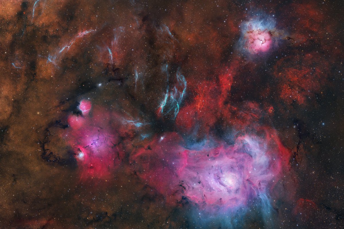 KriekCherry's tweet photo. Le trio M8, M20 et le SNR G007.5-01.7 dans la constellation du Sagittaire en HOO-RVB. Notre première lumière en remote depuis @starfront_obs avec la team F.A.C.T 🇨🇵 Our first light from @starfront_obs 🎉✨ https://t.co/L4JGagWzFD