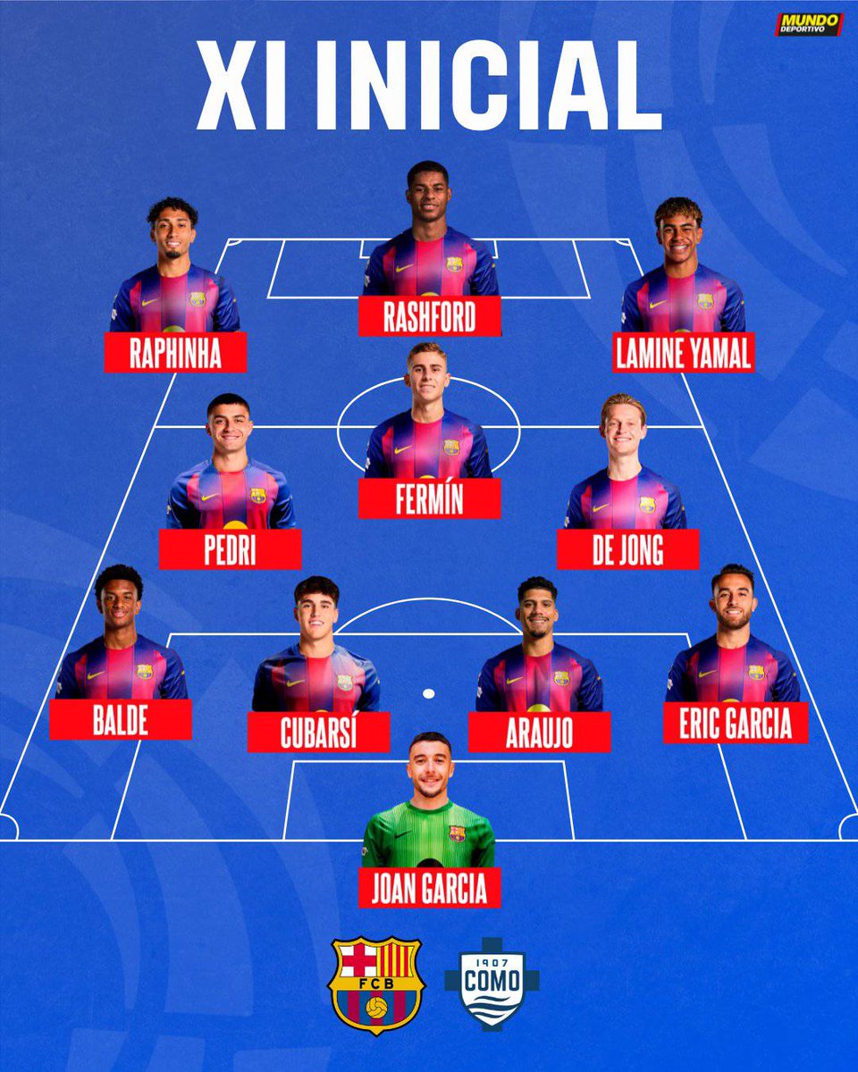 🚨| 𝐎𝐅𝐅𝐈𝐂𝐈𝐀𝐋: Barça's STARTING XI vs Como. #fcblive 🔵🔴