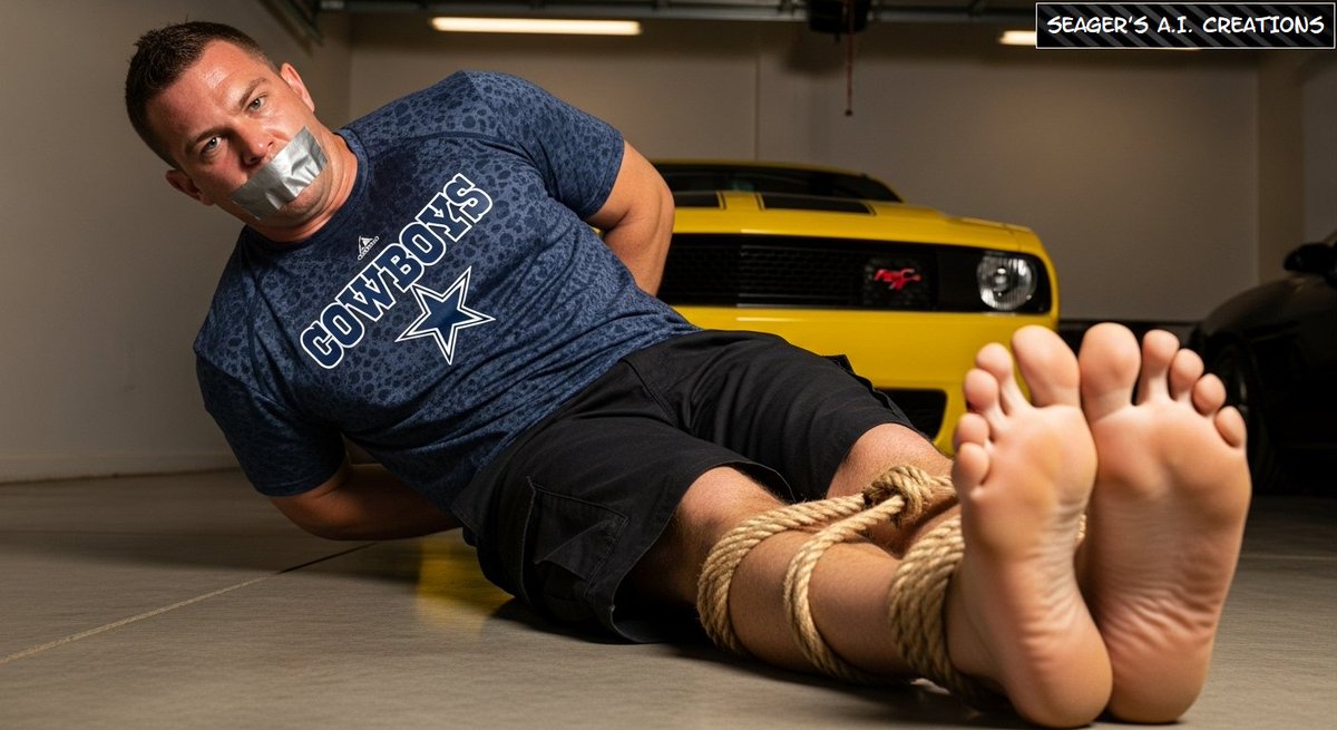 "Home Invasion"

Friday night. His wife is out of town for the weekend, and he has the house to himself. While in the garage waxing his prized car, he is ambushed by an unknown assailant. Bound, gagged and at the mercy of his captor, it's gonna be a LONG weekend for this dude...