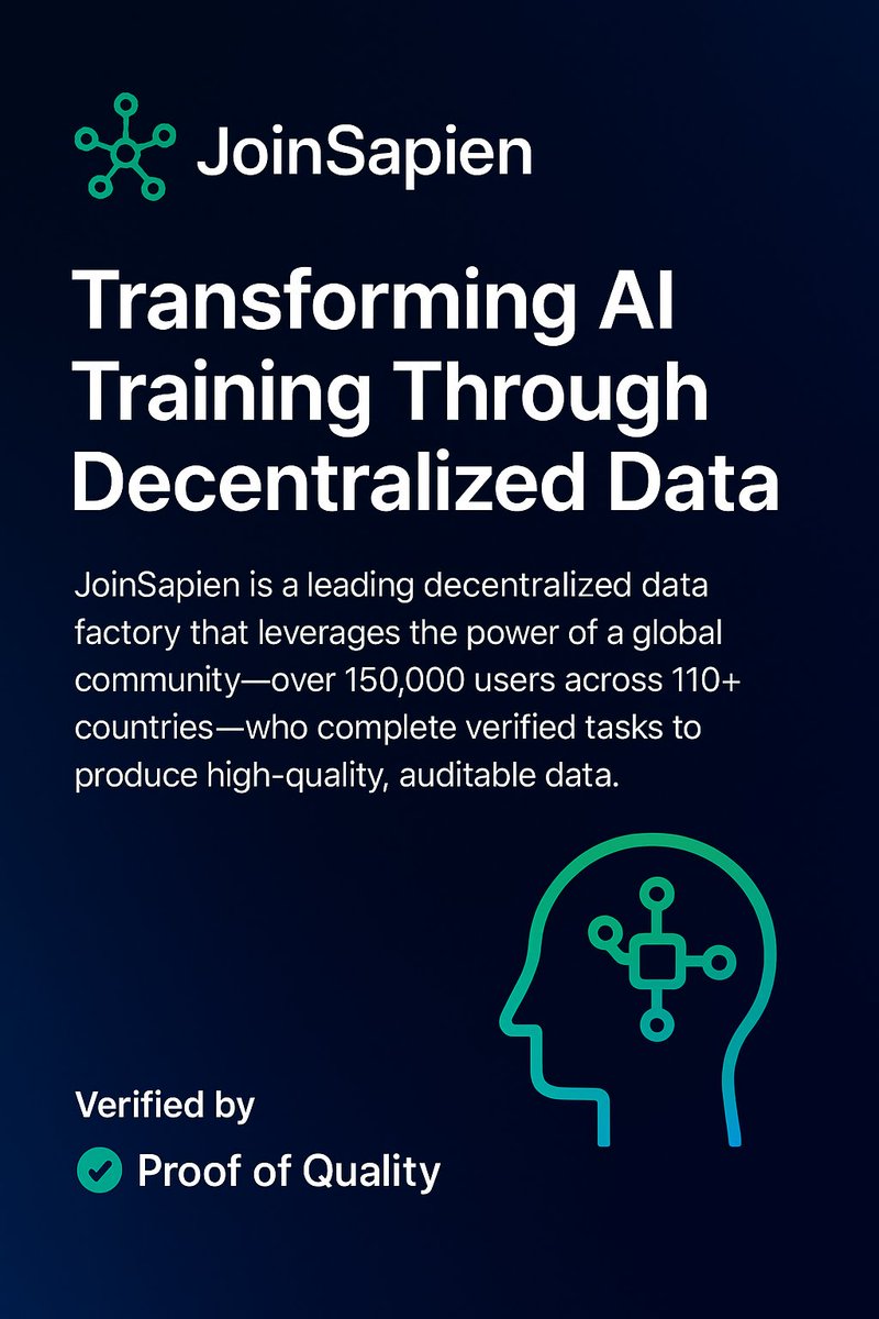 Exciting times for <a href="/JoinSapien/">Sapien</a>! As a leading decentralized data factory, Sapien is transforming how AI is trained by leveraging the power of a global community over 150,000 users across 110+ countries who complete verified tasks to produce high-quality, auditable data. Unlike