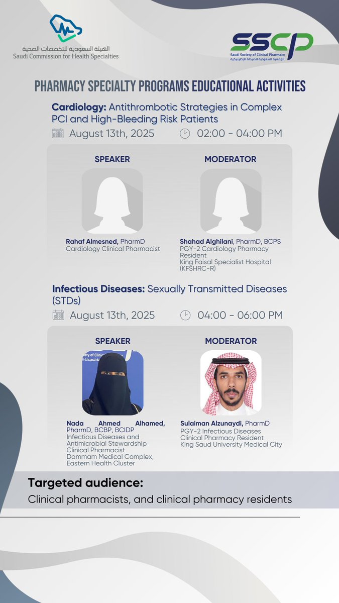 Back to you again in #HeartbeatOfKnowledge ! 🫀

Sharpen your skills in managing antithrombotics for complex PCI &amp; high-bleeding risk patients with Dr. Rahaf Almesned.

Join us this Aug 13 and keep your clinical sense sharp

📍Register now:
🔗 ksu-hub.zoom.us/meeting/regist…