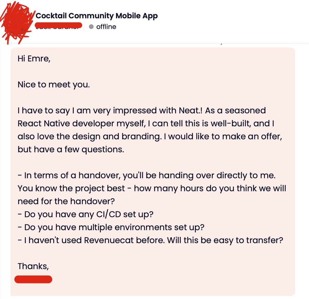 Woohoo! We got our first offer within 48 hours. We didn’t expect such a quick response.

Since we started the <a href="/RevenueCat/">RevenueCat</a>  shipathon, we’re not continuing with the app we released last month, so we decided to list it on <a href="/micronsio/">Microns</a> for a very reasonable price. 

Getting close to