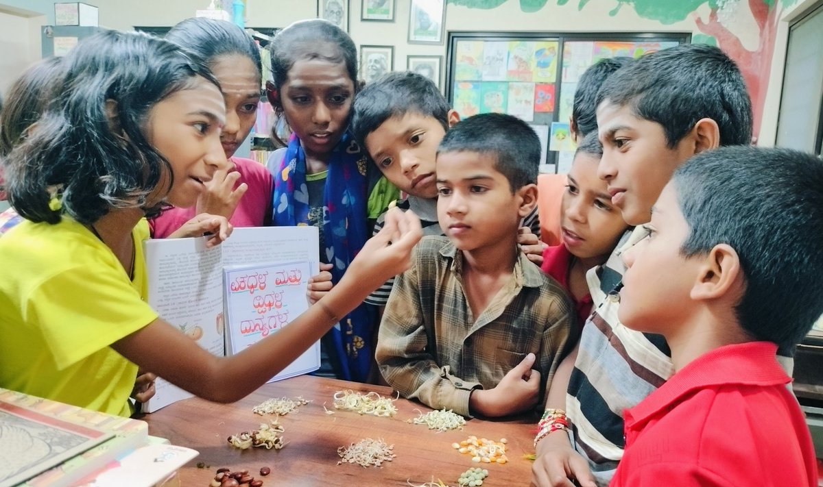 marihallibrary's tweet photo. 🌾 ಮಾರೀಹಾಳ ಅರಿವು ಕೇಂದ್ರದಲ್ಲಿ ಮಕ್ಕಳಿಗೆ "ಏಕದಳ & ದ್ವಿದಳ" ಧಾನ್ಯಗಳ ಪರಿಚಯ ಮಾಡಿಸಲಾಯಿತು. 🌱
ಬೀಜಗಳ ರಚನೆ, ನಾಳವಿನ್ಯಾಸ, ಬೇರು ವ್ಯವಸ್ಥೆ — ನೇರ ಅನುಭವದ ಮೂಲಕ ಕಲಿಕೆ.
#ArivuKendra #Marihal #Monocot #Dicot #Grains #RuralEducation #HandsOnLearning
@readingkafka @PriyankKharge @ZP_Belagavi @CommrPR https://t.co/y2xlkSRVGi