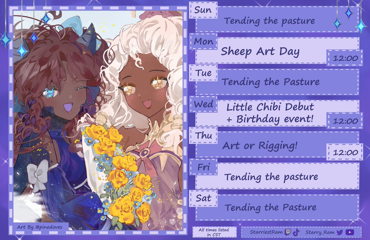 💭Sheep Sighting Schedule💭

My debut &amp; birthday are this week!! How exciting~ Yippee!!🌟🐏

Tags 
Misc: #starriestsheebs
Live: #SheebSighting
Art: #Muralyn
Clips&amp;Memes: #Mermeen