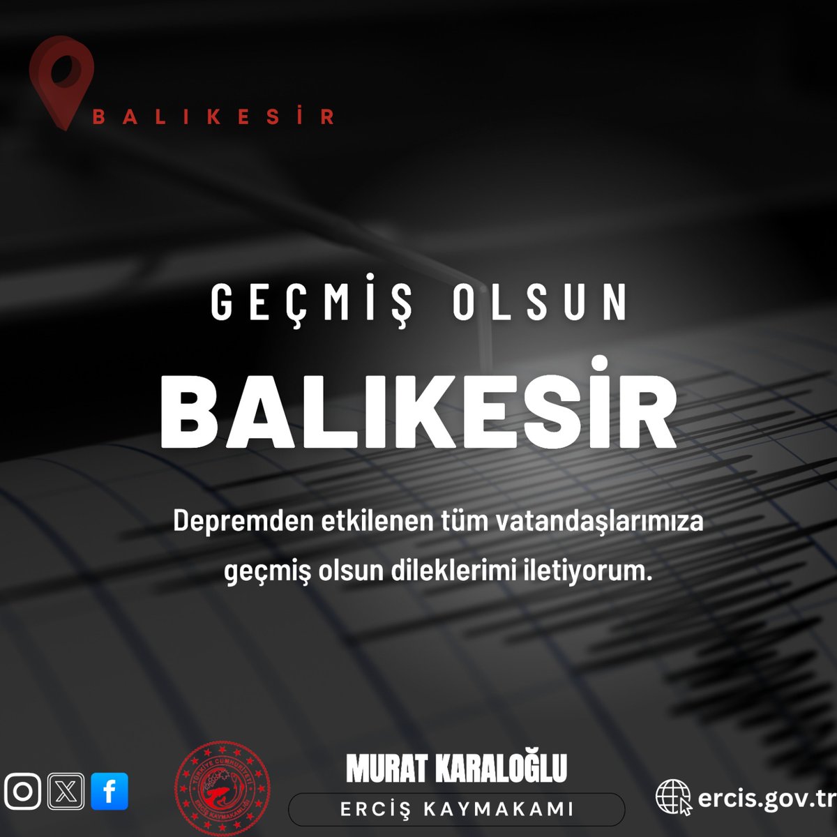 Erciş Kaymakamlığı (@erciskaymakamlk) on Twitter photo Balıkesir'de meydana gelen depremden etkilenen tüm vatandaşlarımıza geçmiş olsun dileklerimizi iletiyoruz.
Allah ülkemizi ve milletimizi afetlerden korusun.
<a href="/karaloglu_murat/">Murat KARALOĞLU</a>
#erciş Balıkesir'de meydana gelen depremden etkilenen tüm vatandaşlarımıza geçmiş olsun dileklerimizi iletiyoruz.
Allah ülkemizi ve milletimizi afetlerden korusun.
<a href="/karaloglu_murat/">Murat KARALOĞLU</a>
#erciş