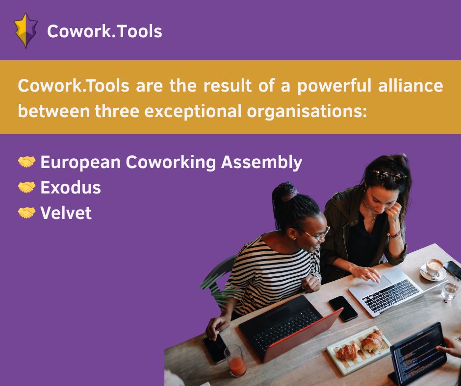Cowork.Tools are the result of a powerful alliance between three exceptional organisations:

🤝 European Coworking Assembly
🤝 Exodus
🤝 Velvet

Follow us for more about our dynamic community

#CoworkTools