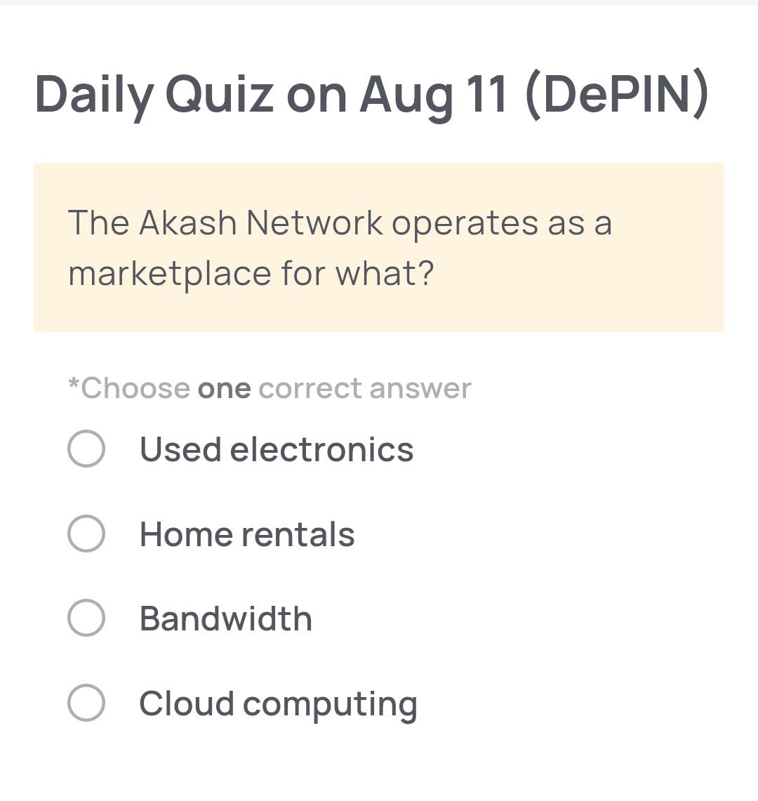🔍 Need a Hint for Today’s Quiz?

This DePIN project lets users buy and sell unused computing power—think of it as a decentralized “cloud” service.