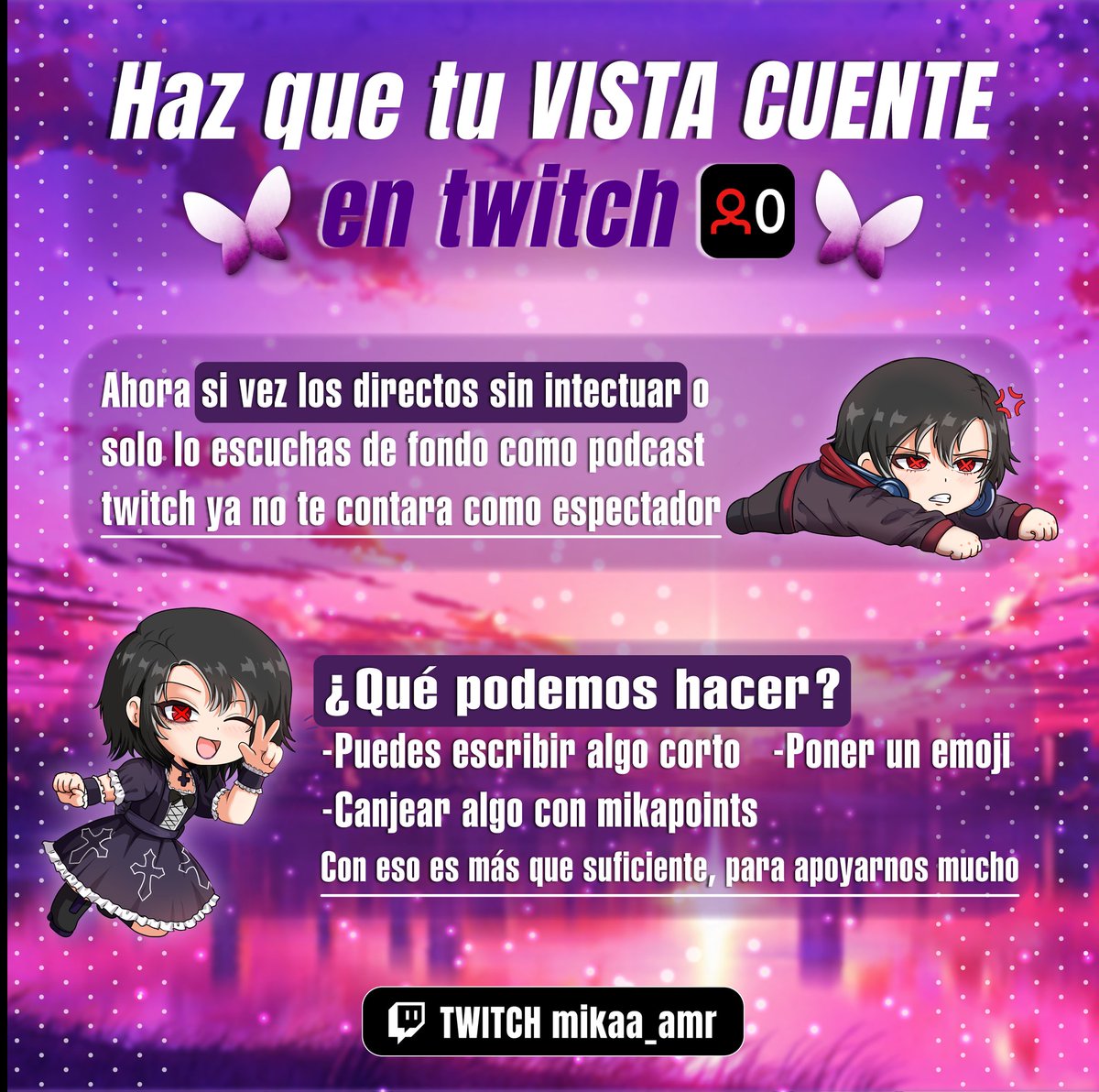 🔥 Streams en Twitch 🔥
📌 Lunes, Miércoles, Viernes y Sábado

👉 🟣 En vivo por: Twitch.tv/mikaa_smr

#Vtuber #TwitchStream #TwitchLatam #Streaming #GamingCommunity #MikaASMR #Anime #Directo #YouTubeLatam