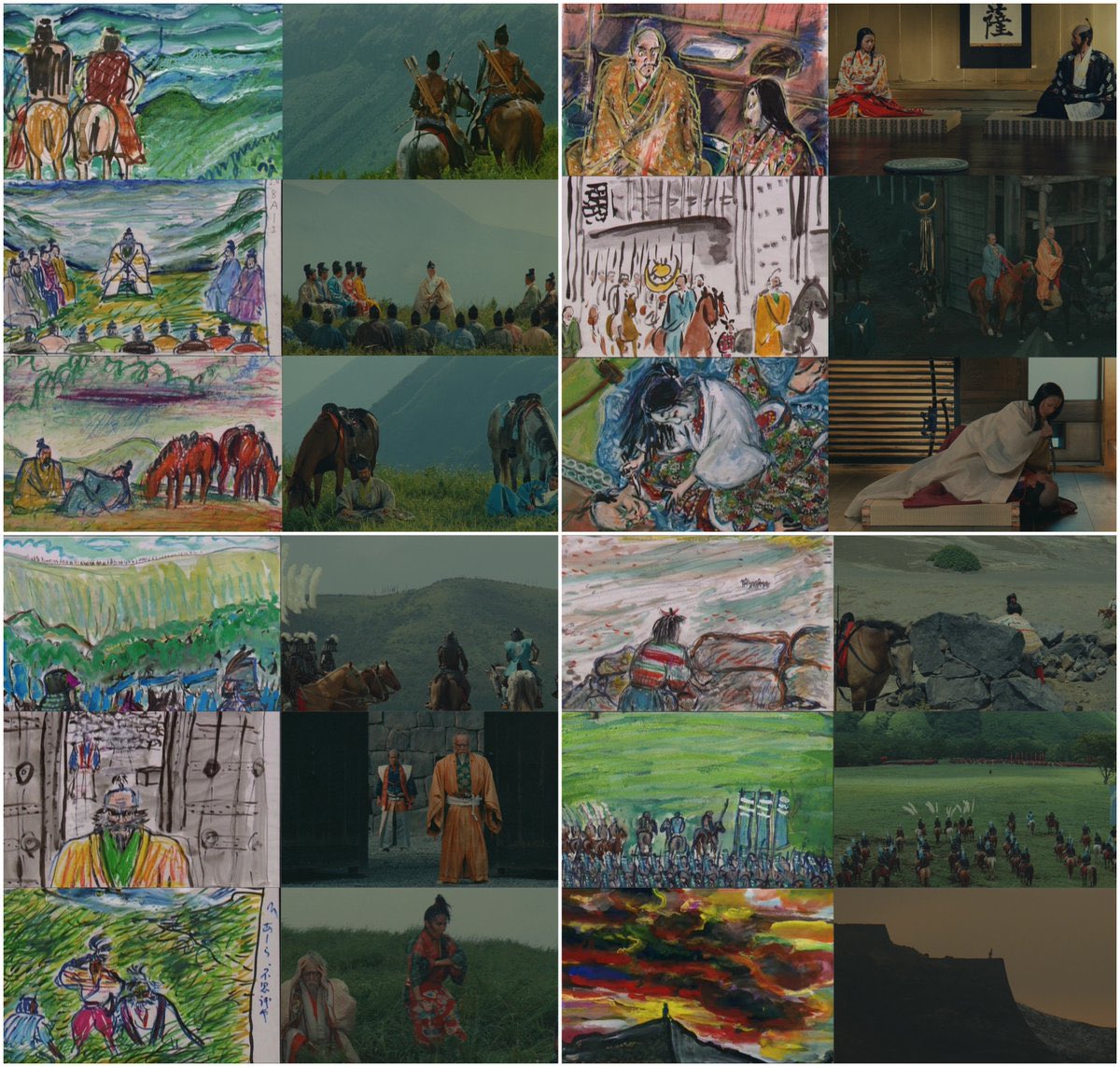 Akira Kurosawa's Hand-painted Storyboards &amp; how it turned out on the screen:    

Ran (1985) 
Director: Akira Kurosawa