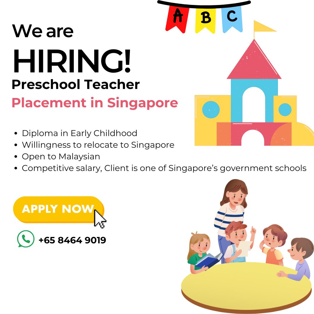 SGJOBVACANCY's tweet photo. Hiring Preschool Teacher &amp; Teacher Assistant
Singapore Job Vacancy-SG Vacancy
WhatsApp +65 8464 9019
#新加坡工作
#新加坡找工作
#新加坡工作的大马人
#新加坡生活
#找工作啊找工作
#新加坡招工贴
#新加坡工作贴
#新加坡打工
#打工人
#新加坡求职
#应届毕业生找工作
#新加坡求职
#新加坡招聘工作 https://t.co/FSvM15Qxa0