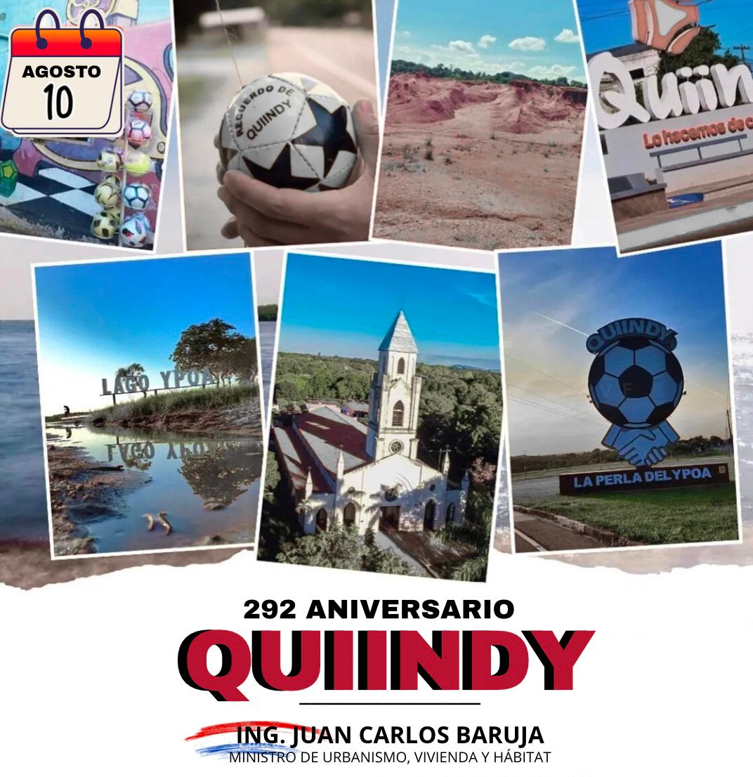 Este hermoso domingo nos regala los 292 años de fundación de Quiindy, joya del departamento de Paraguarí, conocida como La Perla del Ypoá.

Mis sinceros abrazos a cada quiindyense, y que este aniversario sea para renovar nuestro compromiso con esta ciudad llena de historia y