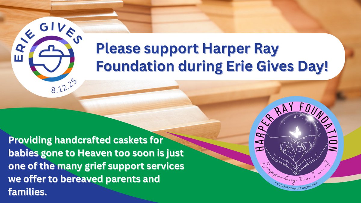 HarperRayFound's tweet photo. Please support Harper Ray Foundation during Erie Gives Day, August 12th π
β Providing handcrafted caskets for babies gone to Heaven too soon is just one of the many grief support services we offer to bereaved parents and families. β https://t.co/YbV9ByGbHX