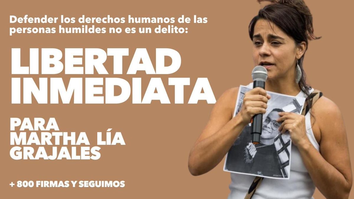 Defender los DDHH no es delito. Más de 800 activistas, intelectuales y defensorxs de Derechos Humanos exigen libertad de Martha Lía Grajales. Comunicado completo y firmas en el enlace: surgentes.org.ve/wp-content/upl…