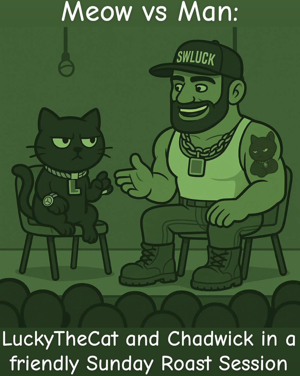 ChadwickLucky's tweet image. SUNDAY SHOWDOWN!
Who wants to win $USDC
Bring your best jokes to the spaces happening today @ 4pm EST.

Are you team Meow or team Man?

Get on stage and roast LuckyTheCat or myself Chadwick for a chance to win prizes.

Best jokes win.
1st- $25 $USDC
2nd- $15 $USDC
3rd- $10 $USDC