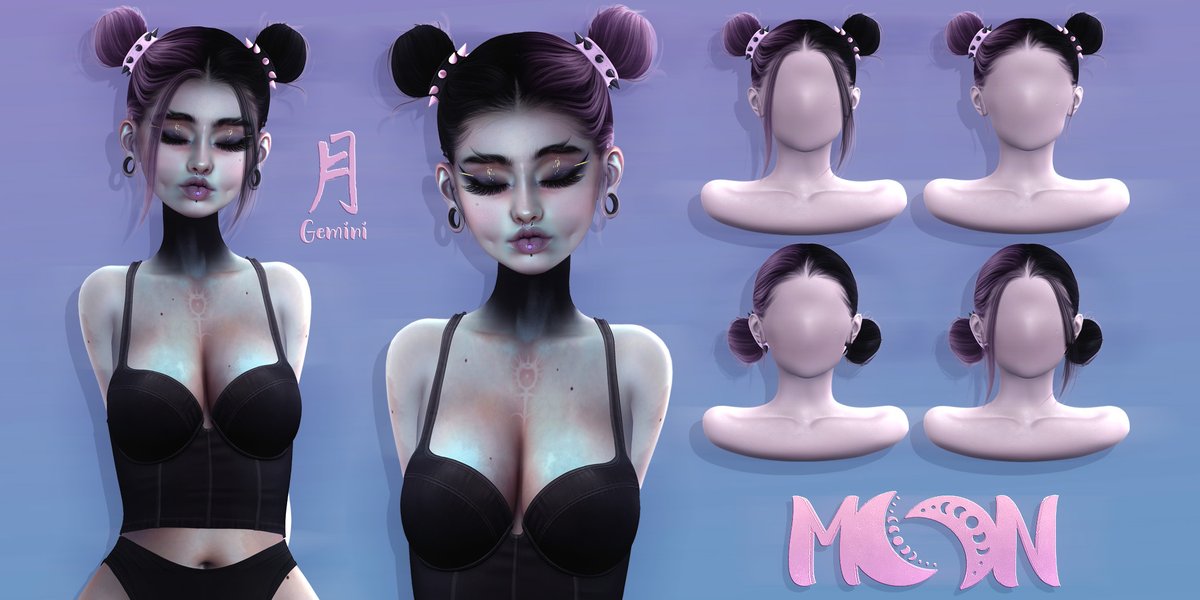 MoonSalonSL's tweet photo. Moon. Hair // Gemini
• Available 8.15.25 at Kustom9
Be sure to stop by for a demo!
• Wear Gemini up or down!
• Split your colour using our accent colour button located in your colour HUD!
• 32 Leathers
• 32 Spikes
• Left and right split feature! 
• 2 Styles  +Unrigged bang https://t.co/5PtEr8TEni