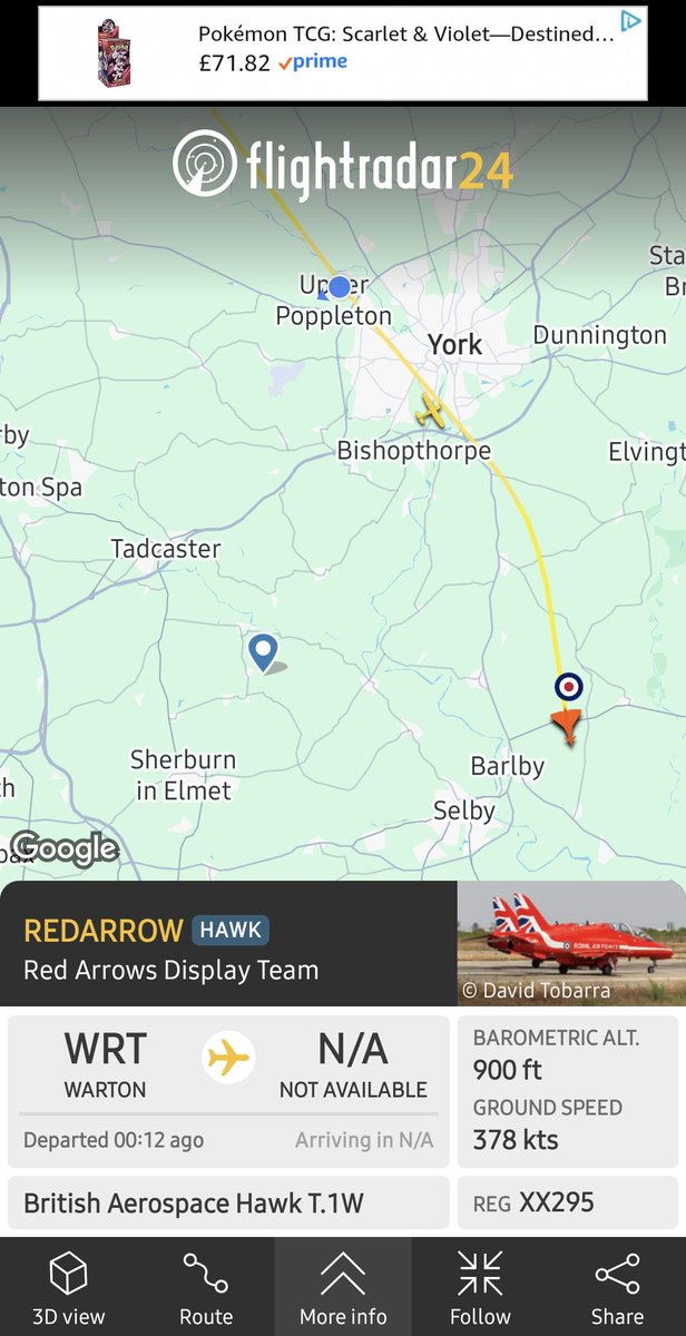 Rjl985's tweet photo. @rafredarrows ..Well done team. Right over the centre of York with smoke on - didn't expect that.. spectacular. Hope you got some good pics. https://t.co/vlCQKC0SlT