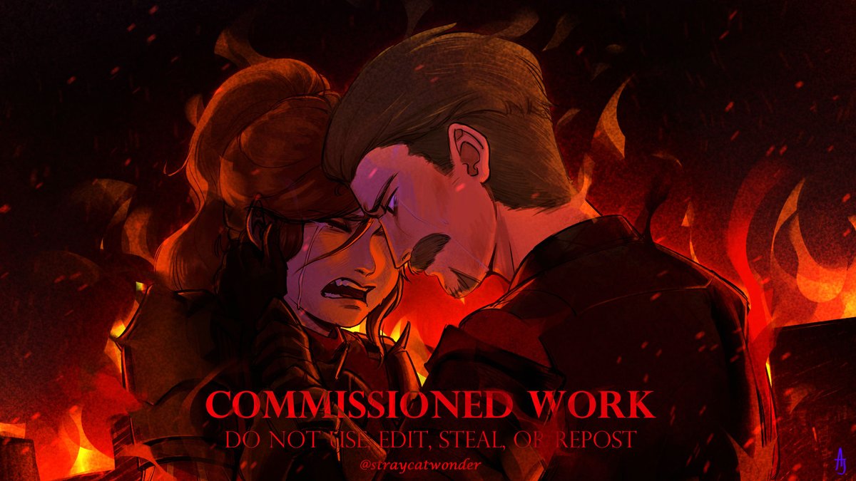 aranjuno's tweet photo. "In the firestorm of war, Ezrea and Manfred's grief burns brighter." - Fractured Thrones

Commissioned by: @WeAreColette 

#Commission #Illustration #Artwork #FracturedThrones https://t.co/0OxHXzvqfY