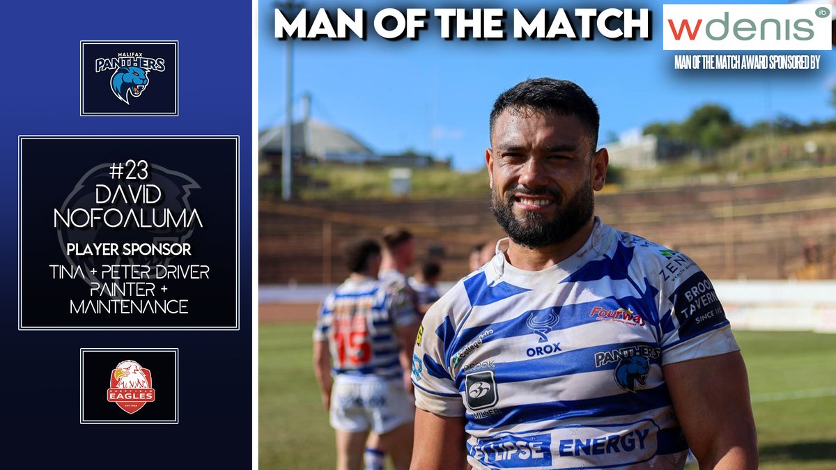 HalifaxPanthers's tweet photo. MATCHDAY LIVE | MAN OF THE MATCH 🏆

With a scintillating attacking display and an industrious performance at the back, Our Official W Denis Insurance Brokers Man of the Match Award vs @SheffieldEagles goes to David Nofoaluma 🔵⚪️🐾

🤝 David is proudly sponsored by Tina and Peter Driver Painter and Maintenance

#Panthers2025 #BAWA #ManOfTheMatch