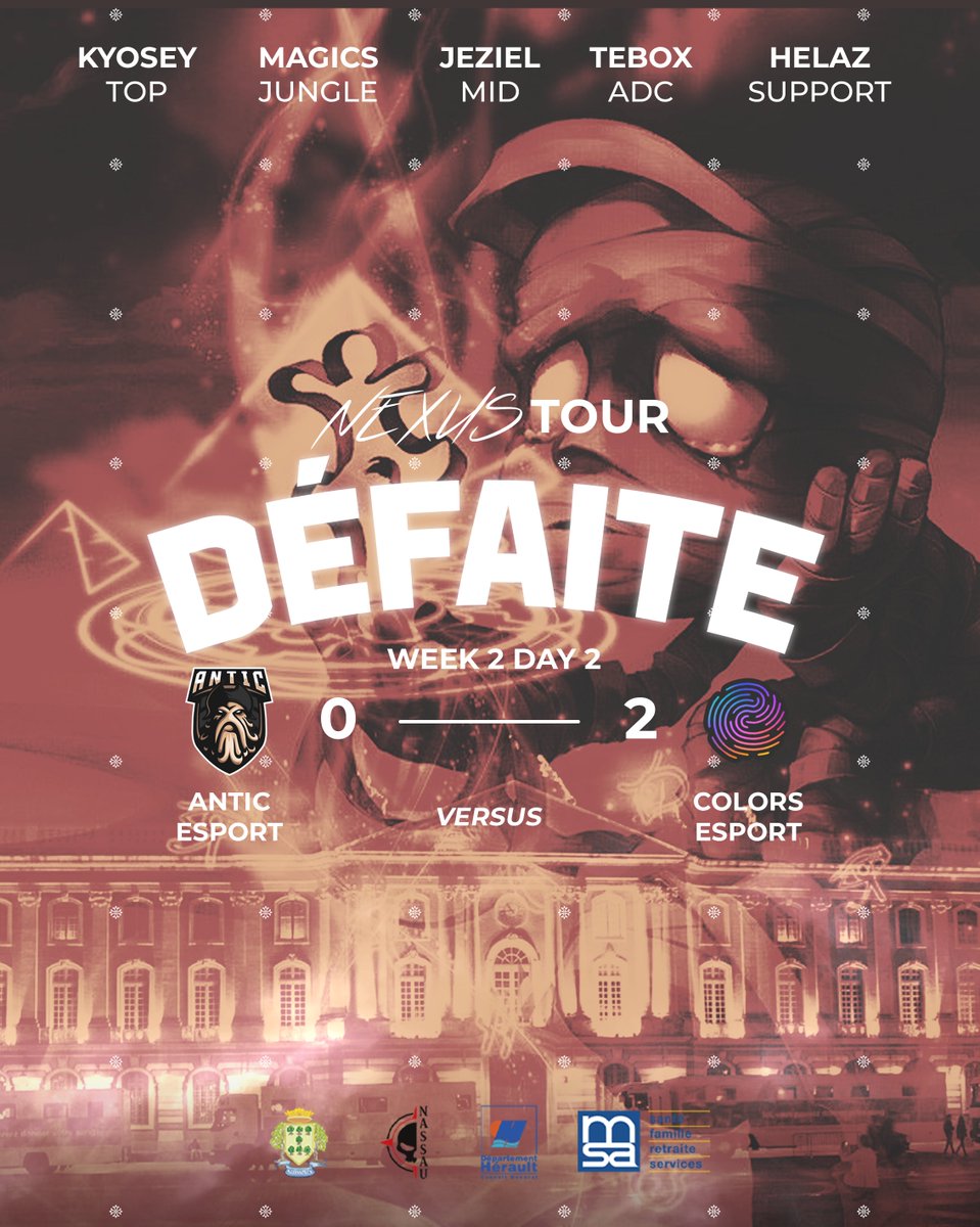 Fin de l'étape 5 Nexus Tour 

Nous ne finirons malheureusement pas sur le podium 😔

Malgré tout, ce TOP 4 nous donne un avantage au classement général 📈

Bravo à nos joueurs pour le résultat ! 👏🎉

#ATCWIN