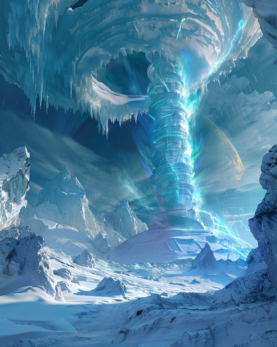 WanderverseAI's tweet photo. 【Planet-061｜Cryospire】

A colossal vortex of ice rises from the frozen plains, twisting endlessly into the heavens. The blizzard’s howl merges with crackling arcs of light that dance along its spiraling body. Standing before it, I felt as if the planet itself was breathing—a slow, glacial inhale that could last for centuries.

氷原から天へと果てなく伸びる、巨大な氷の渦柱。
吹き荒れる吹雪の咆哮は、螺旋を走る光の稲妻と混ざり合い、途切れることなく響き渡る。
その前に立つと、惑星そのものが呼吸をしているかのような、永遠にも思える静かな吸い込みを感じた。

#Wanderverse #PlanetLog #SciFiArt #FantasyArt #DigitalArt #Art #Snow #Ice #FrozenWorld #Planet #Artwork #Scenery #Landscape #EnvironmentArt