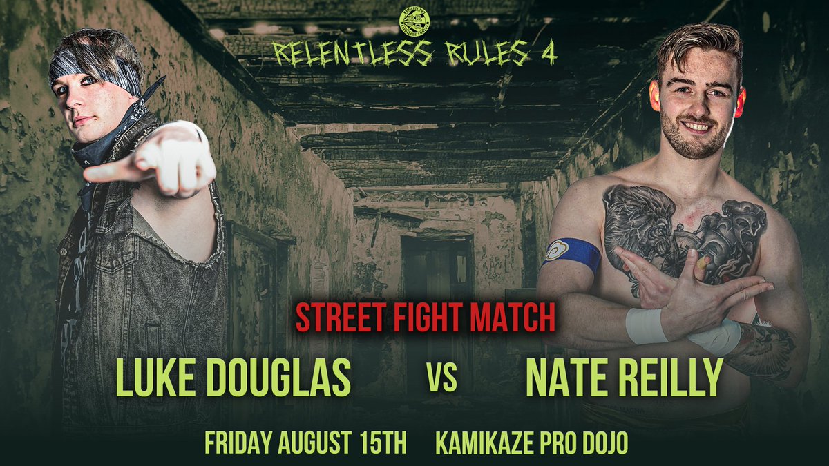 KamikazeProUK's tweet photo. The 5th match for #RelentlessRules4 this Friday at the Kamikaze Pro Dojo in Birmingham
Street Fight Match
@luke_hero21 vs @NateReillyPW
Tickets:
https://t.co/3pBHm3i1k5 https://t.co/lf8hC03TS3