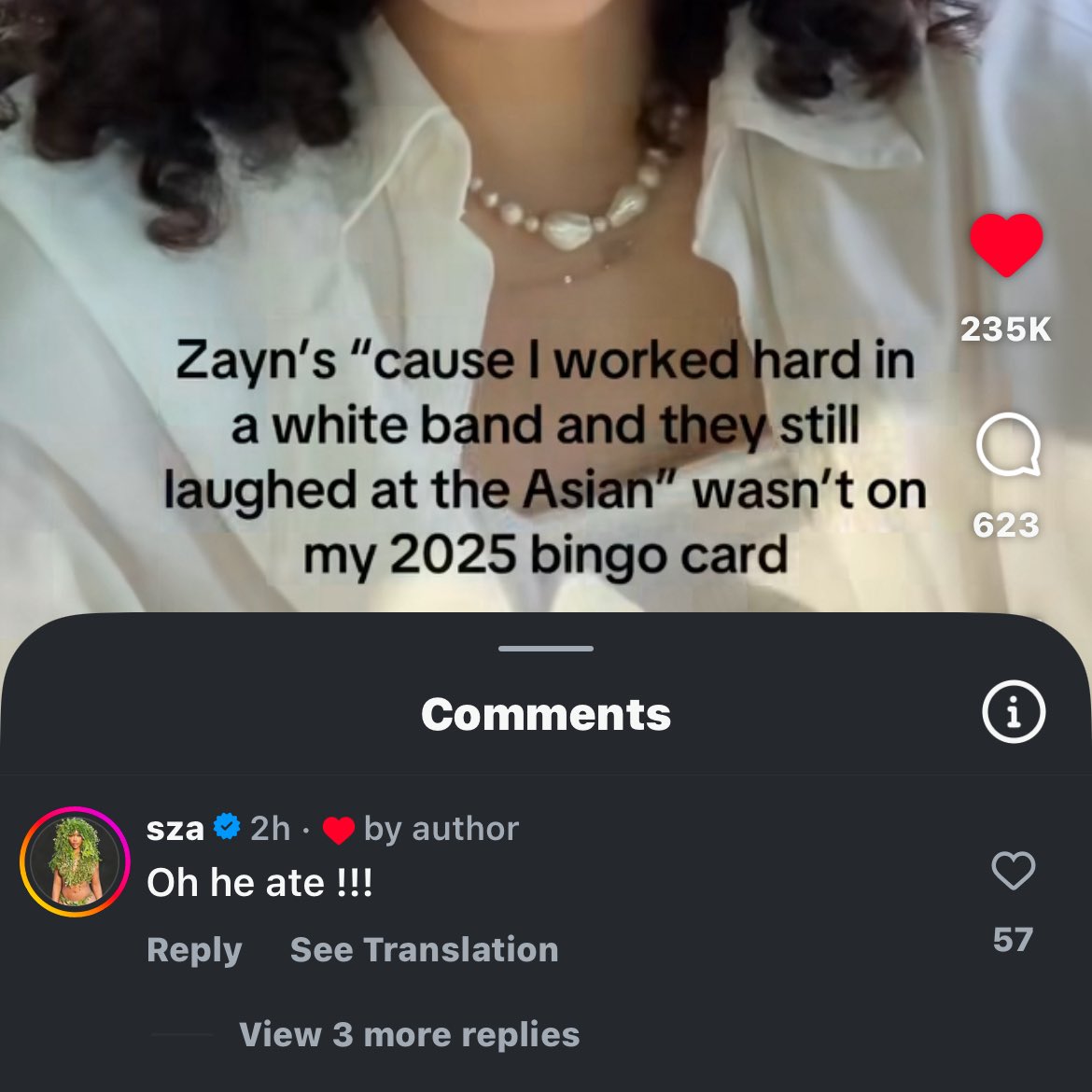 SZA has recently shown support to Zayn regarding his Fuchsia Sea rap song ❤️
“Oh he ate !!!”