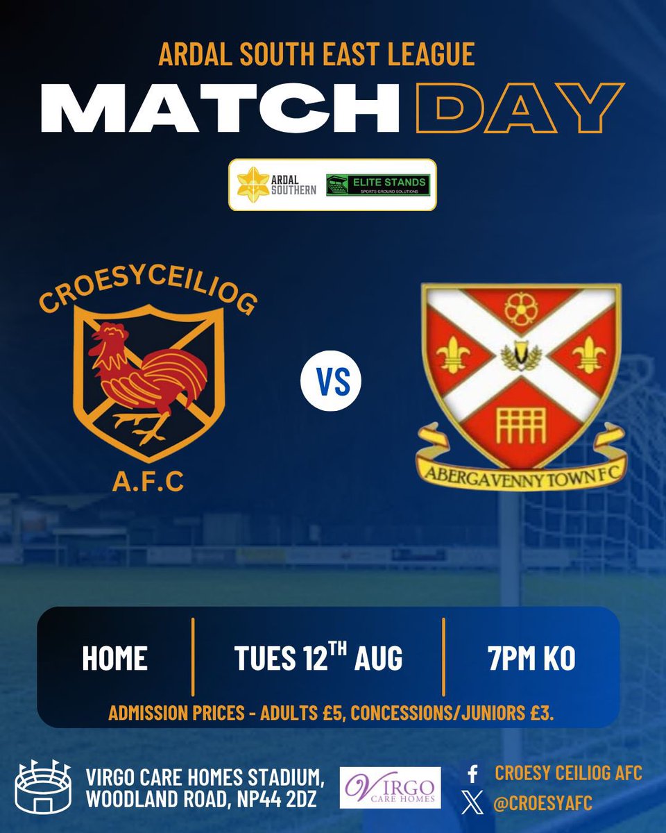 🏆 Ardal South East League – Next Fixture ⚽

We’re back at the Virgo Care Homes Stadium this Tuesday evening as we welcome Abergavenny Town FC in our next Ardal South East League clash. 🔵

📍 Virgo Care Home Stadium
🕖 Kick-off: 7:00pm