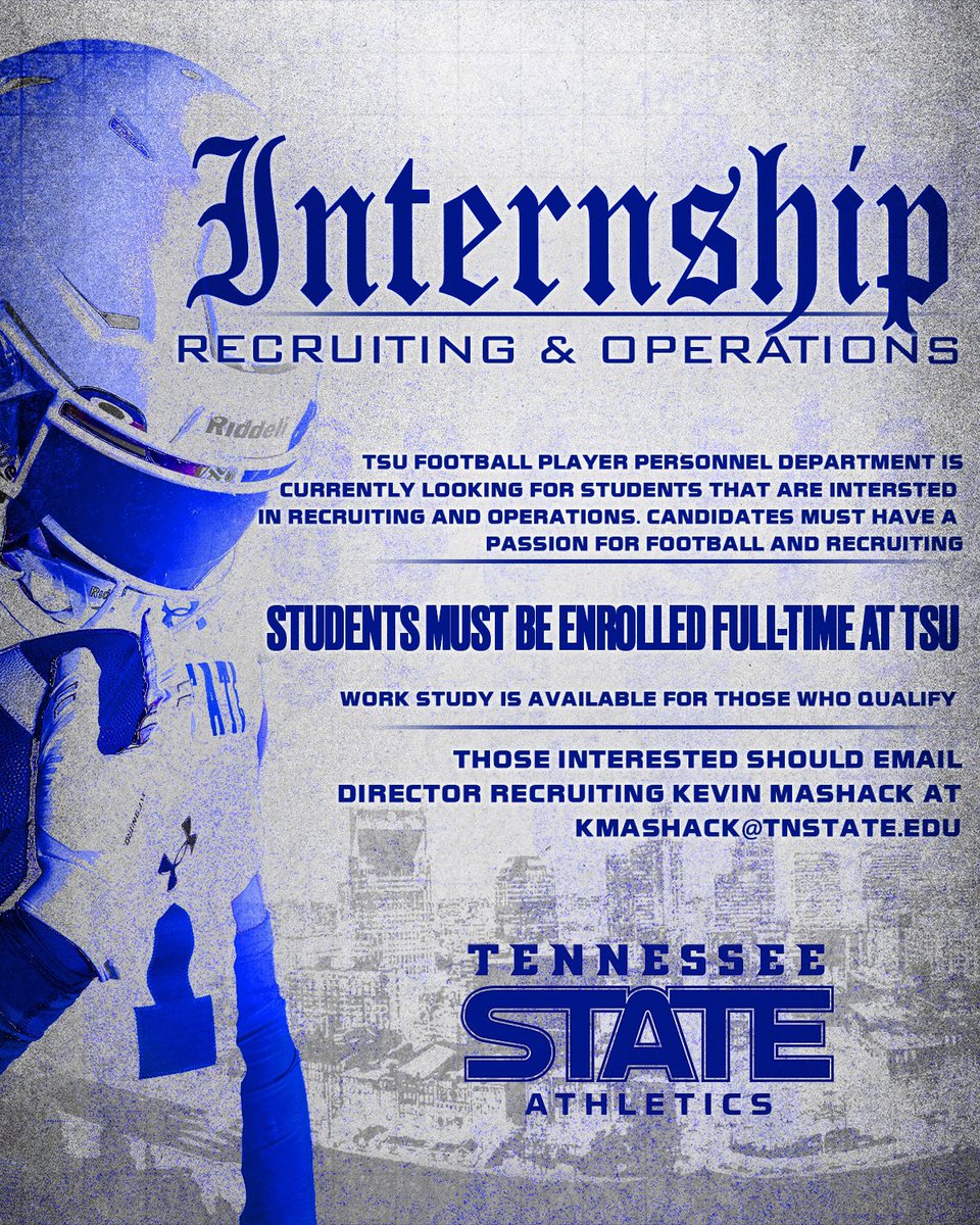 Tennessee State Football Recruiting (@tsufbrecruiting) on Twitter photo 🚨 ‼️ Attention all incoming students & transfers. <a href="/TSUTigersFB/">Tennessee State Football</a> and <a href="/TSUFbrecruiting/">Tennessee State Football Recruiting</a> are looking for students to work in the areas of Recruiting , Operarions and Film. You must be enrolled as a full time student and have a passion for football. 🚨 ‼️ 🚨 ‼️ Attention all incoming students & transfers. <a href="/TSUTigersFB/">Tennessee State Football</a> and <a href="/TSUFbrecruiting/">Tennessee State Football Recruiting</a> are looking for students to work in the areas of Recruiting , Operarions and Film. You must be enrolled as a full time student and have a passion for football. 🚨 ‼️