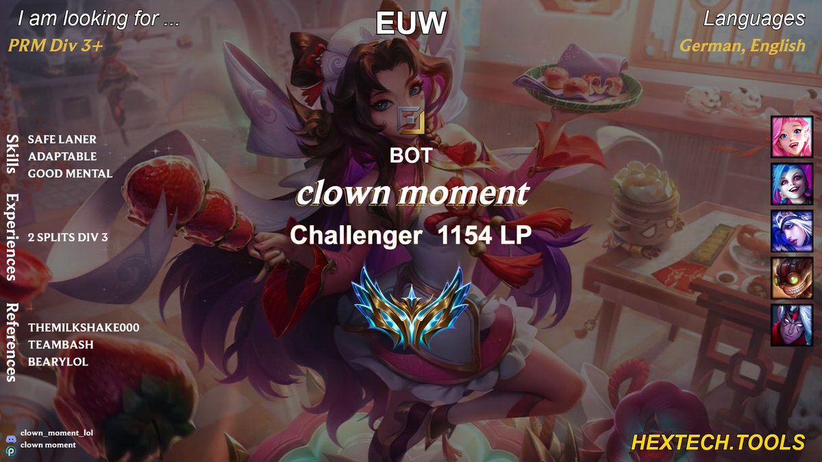 Hi, im LFT as adc. Considering all offers, feel free to dm me on discord.