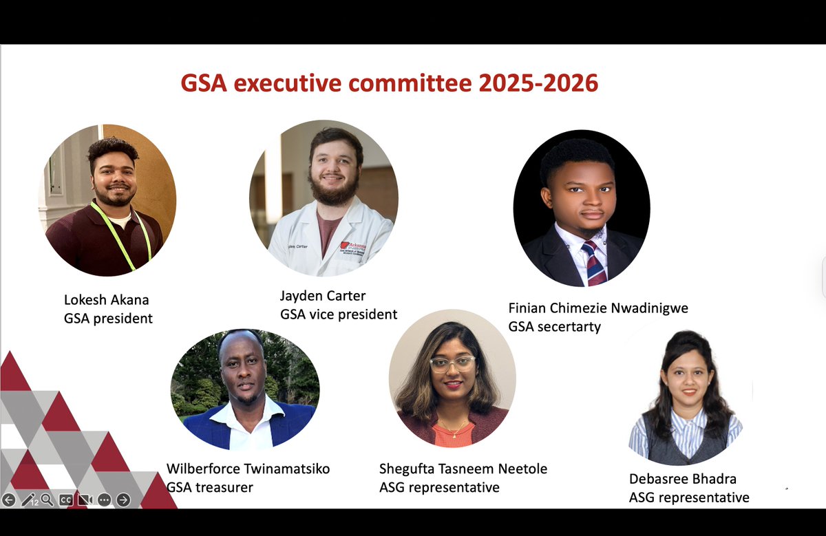 UAMSGSA's tweet photo. We are thrilled to welcome and celebrate the newly elected Graduate Student Association Executive Committee for the 2025–2026 academic year!

We can’t wait to see all the amazing initiatives, events, and positive changes you’ll bring this year!
#UAMS #GSA #GraduateLeadership https://t.co/iV7aRPQeKf