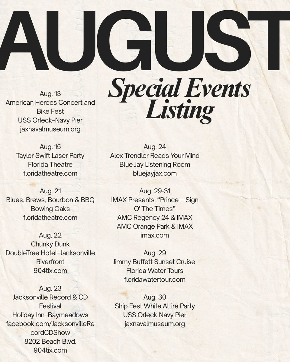August Special Events LIsting!