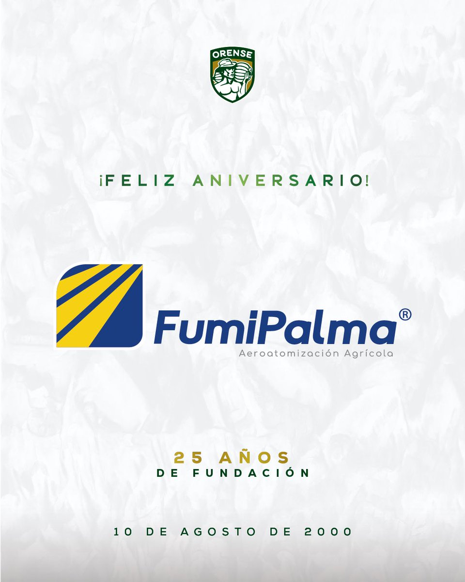 ¡Felicidades, Fumipalma! 💚🎉

Desde Orense Sporting Club nos unimos a la celebración de sus 25 años de compromiso, esfuerzo y excelencia.

Gracias por ser un aliado que comparte nuestra pasión por crecer, innovar y dejar huella en la provincia. 🌟

¡Que vengan muchos años más de