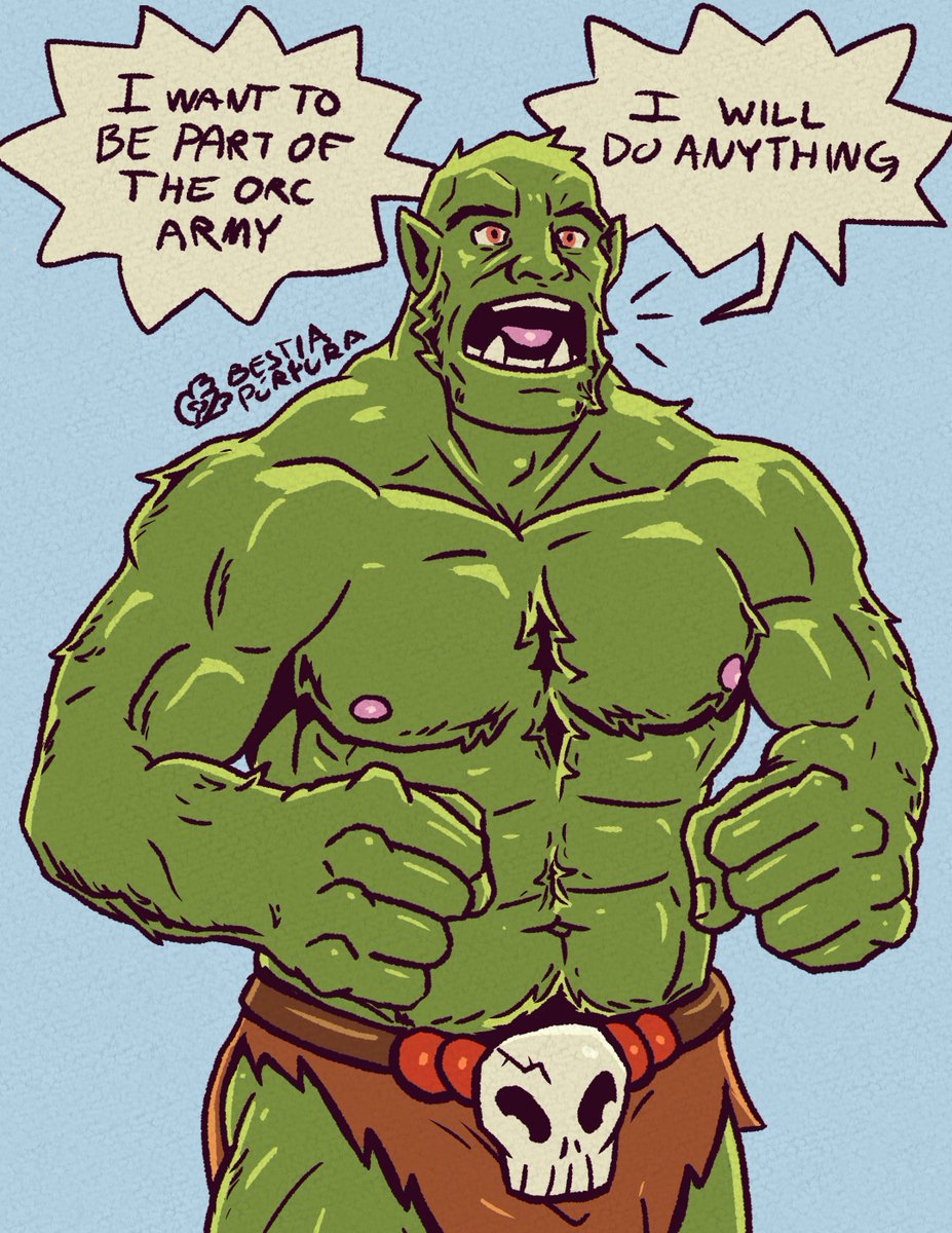 HornyBeastman's tweet photo. This orc was so desperate to be part of the orc army, so he accepted the job of stress reliever for the orc warriors. https://t.co/dza3T5wJq2