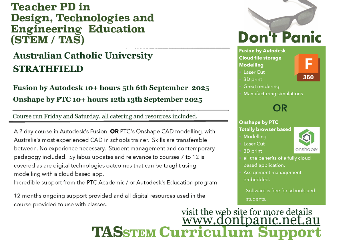 Onshape OR Fusion Computer Modelling for Design, Technologies, Engineering teachers - mailchi.mp/dontpanic.net.…